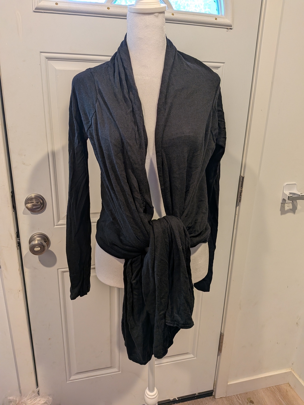 BCBGMaxAzria Charcoal Open-Front Tie-Waist Cardigan